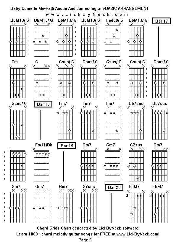 Chord Grids Chart of chord melody fingerstyle guitar song-Baby Come to Me-Patti Austin And James Ingram-BASIC ARRANGEMENT,generated by LickByNeck software.